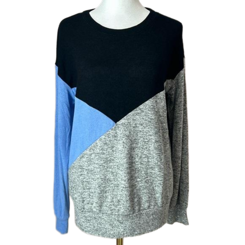 NWT Nordstrom Gibsonlook Black Gray Blue Colorblock Super Soft Sweater Small